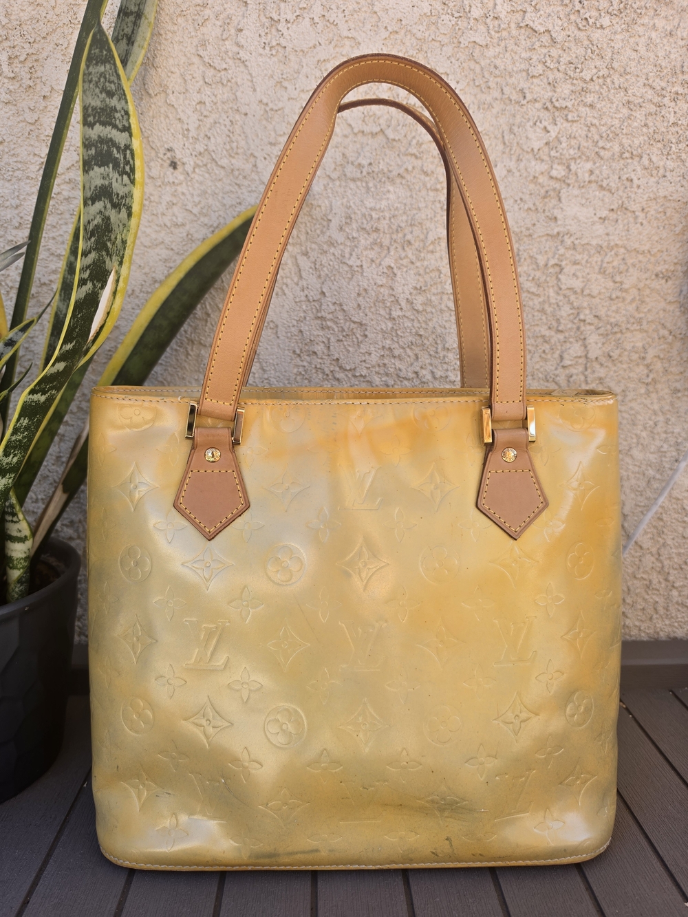 Authentic Louis Vuitton Monogram Vernis Yellow Tote Handbag